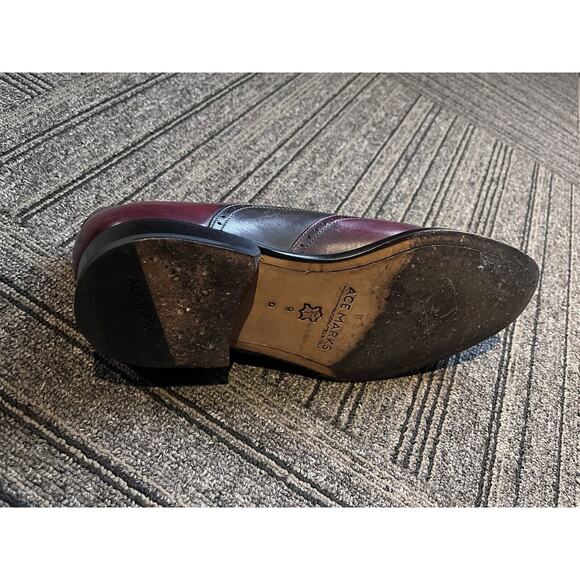 Ace Marks Dress Shoes 9 Burgundy Oxblood & Grey Spectators Oxfords - Picture 7 of 9